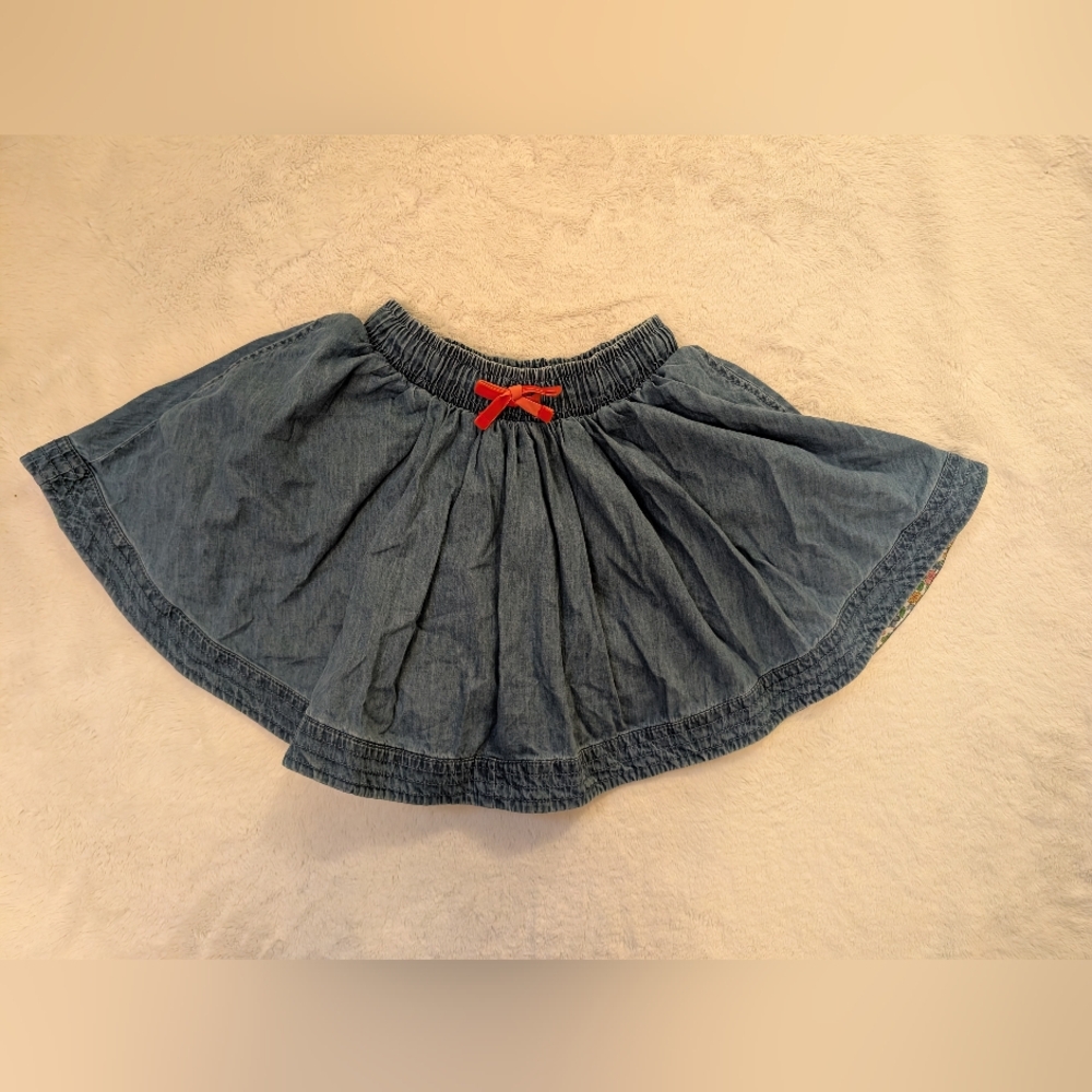 Mini Boden Layered Denim Twirly Skirt Size 8-9Y 134cm‎ Floral Cotton Lining